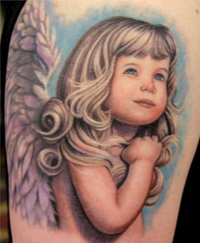 Angel Portrait Love tattoo on arm