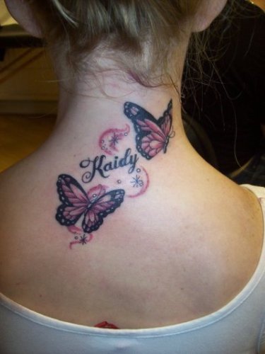 Butterfly Neck Name Tattoos