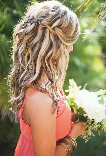 Waterfall style wedding braids for long hair
