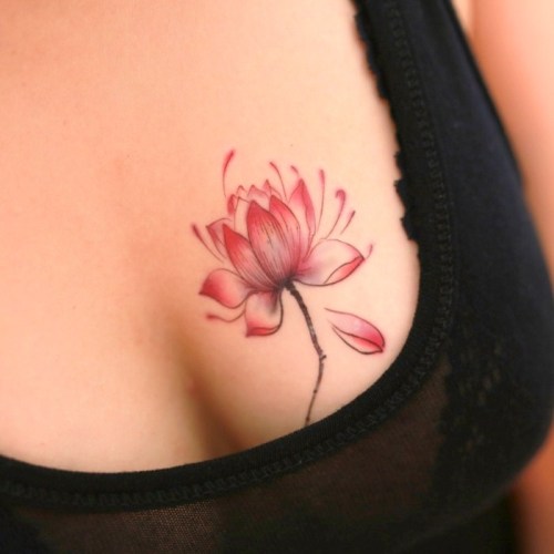 Floral Tattoo Design on Breast