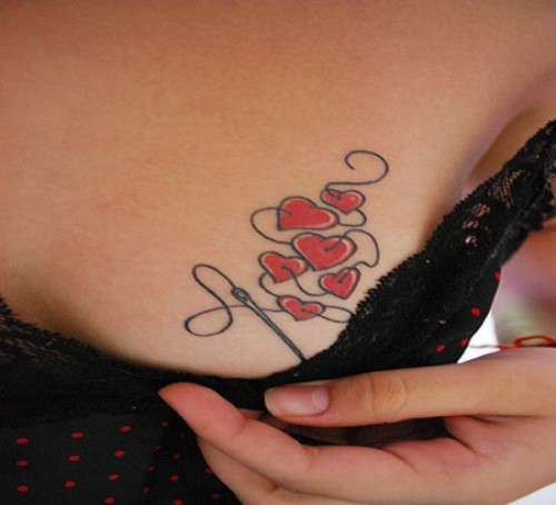 Hearts Breast Tattoo Design