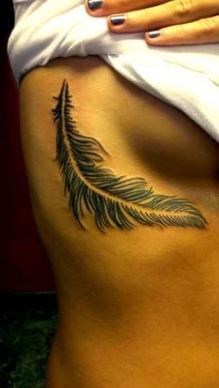 Big Feather Tattoo On Side Breast