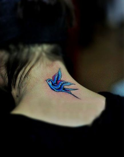 Blue And Chirpy Swallow On Neck