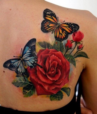 Cool Rose Tattoo with Butterflies