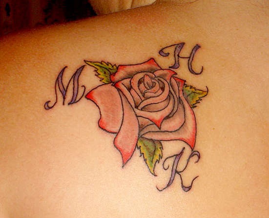 Modern Rose Tattoo with Initials