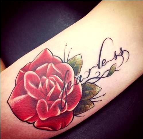 Rose Tattoo with Love Quote on Wrist