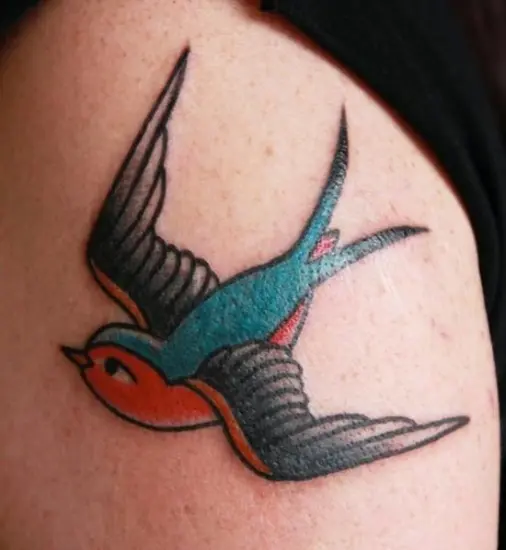 Premium Vector  Old school tattoo swallow bird flying in clouds dotwork  style vector art