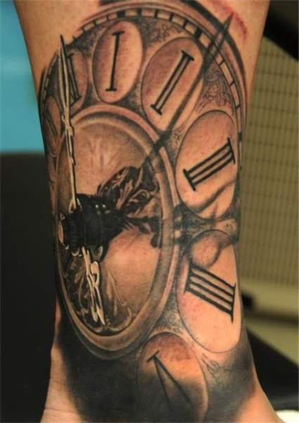 3D clock tattoo
