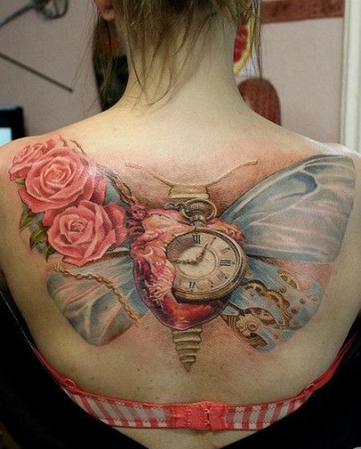 Butterfly Clock Tattoo Design