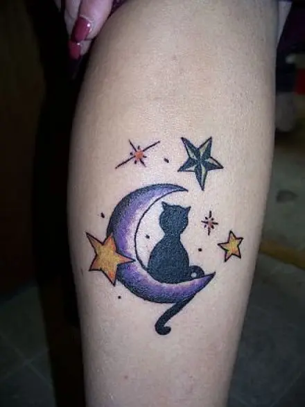 Cat on the moon mandala tattoo  g