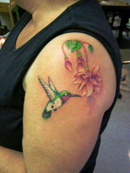 Upper Arm Hummingbird Tattoo