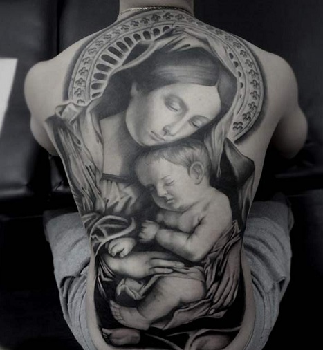 Mary Holding Baby Jesus Tattoo