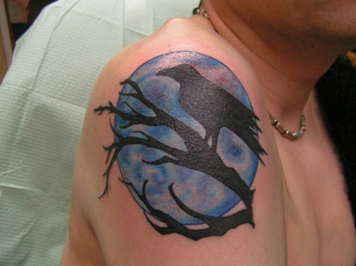 Moon and The Raven Tattoo on Arm