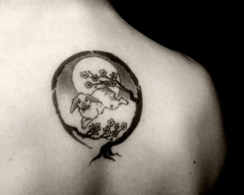 Full Moon with Tree Tattoo Design