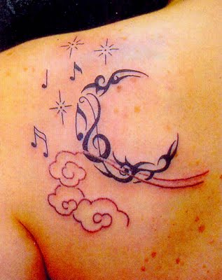 Musical Note Moon Tattoo