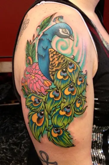 Peacock tattoo on the thigh  Tattoogridnet
