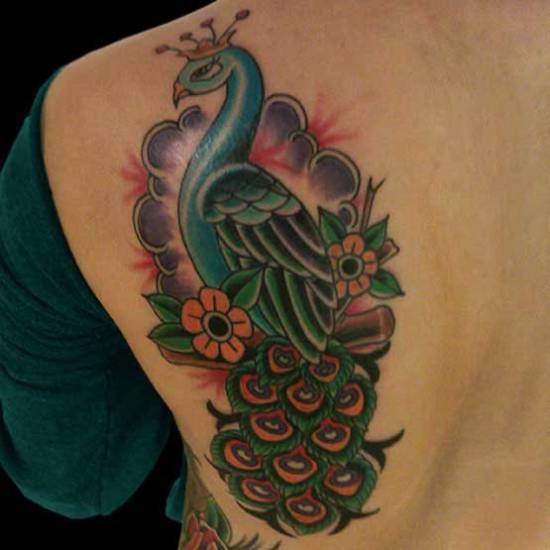 Water Color Splash Peacock Tattoo