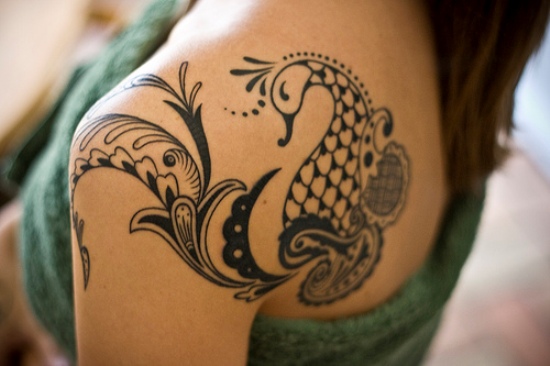 Black Peacock Tattoo For Women