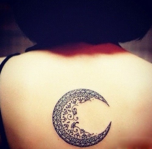 Artistic Moon Tattoo Design for Back