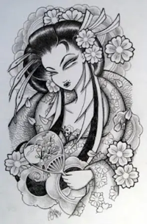 Simple Black Geisha Tattoo Stencil By Marie