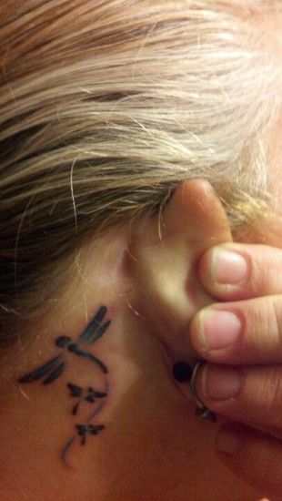 Dragonfly Behind The Ear Tattoo