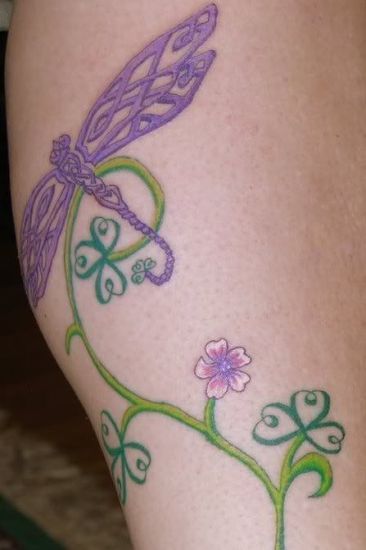 Dragonfly With Floral Prints Tattoo