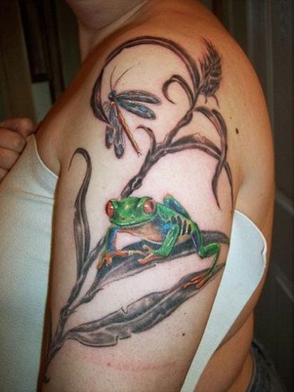 Grass With Frog Tattoo Design