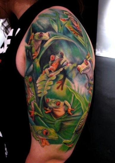 Amazing Various Tree Model Frog Tattoos Design
