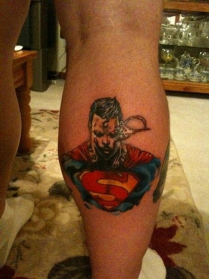 Superman Tattoo Design On Leg