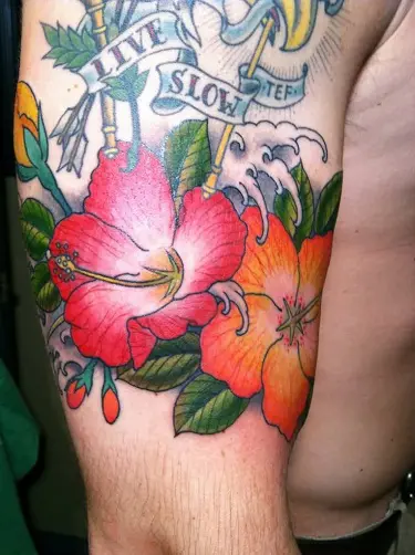 Tattoo uploaded by Stacie Mayer  Hawaiian themed hibiscus half sleeve by  Joshua Stewart hawaii beach frangipani flower hibiscus JoshuaStewart   Tattoodo