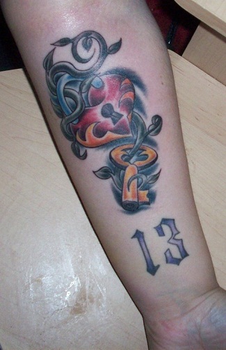 Number 13 Key Tattoo Design