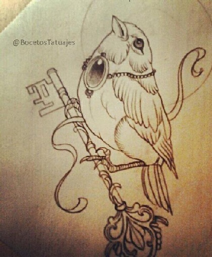 Bird And Bunch of Keys Tattoo