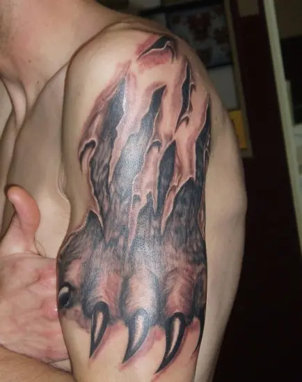 Silhouette Bear Claw Tattoo On Man Chest