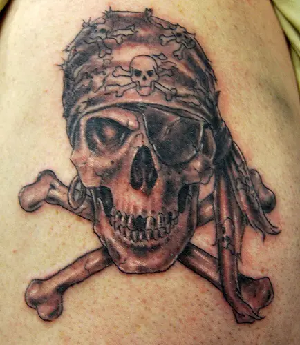 Vintage pirate skull monochrome hand drawn tattoo Vector Image