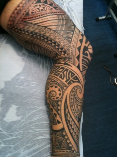 Full Leg Polynesian Tattoo