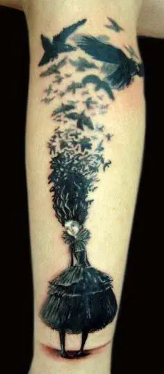 A tattoo of a black raven turning into a tree Color Black Tags Popular   Beautiful tattoos Tattoos Cool tattoos