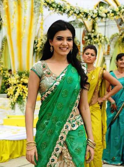 Samantha in green half saree