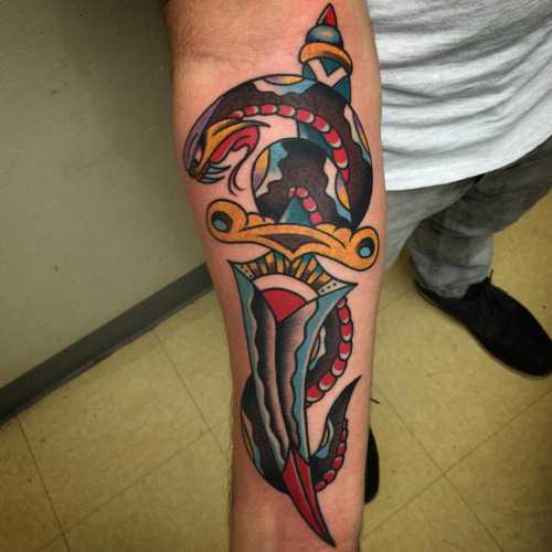 Colourful Dagger Tattoo Design