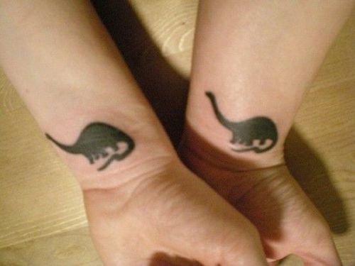 Black Ink Dinosaur Friendship Tattoo Design