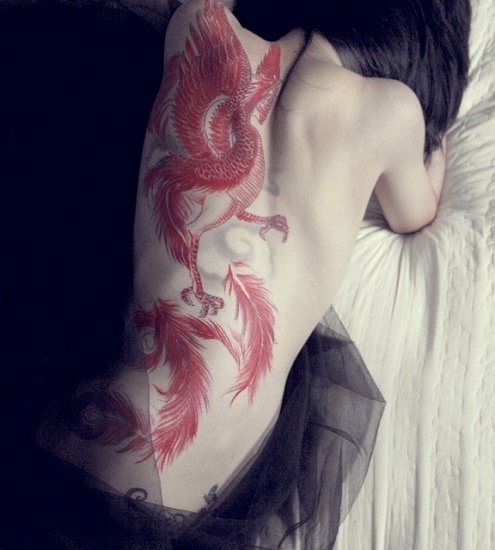 Red Skinny Phoenix Tattoo Design