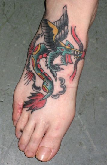 Dragon Phoenix Tattoo Design On Foot