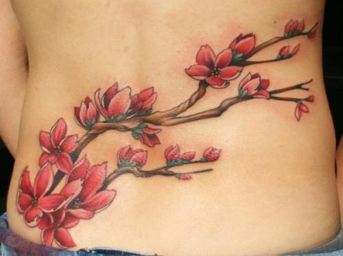 Cherry Blossom Flower Tattoo On Back