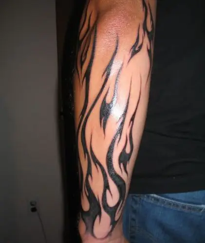 Colorful Fire And Flame Tattoo On Full Leg
