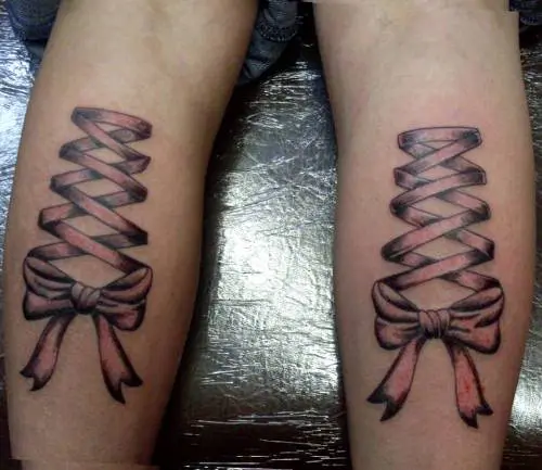 Bow and stitching  Leg tattoos Corset tattoo Back tattoo