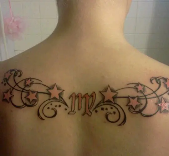 Virgo constellation tattoo on the back of the neck