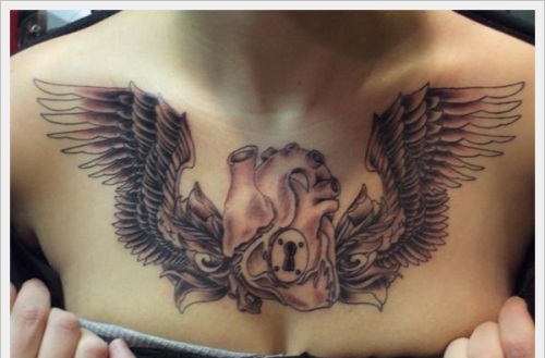 Birds Wings With Heart Tattoo