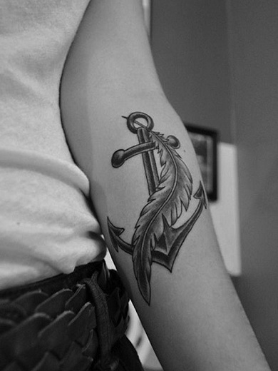 Feathery Anchor Tattoo