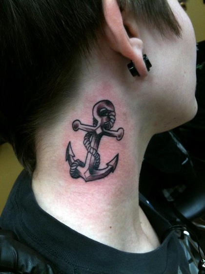 Simple Neck Anchor Tattoo