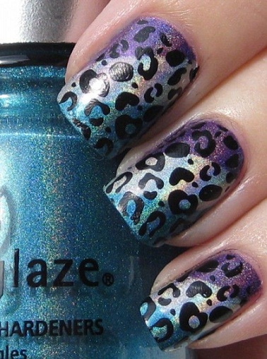 Purple And Blue Leopard Nail Art