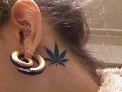 Weed Tattoos Design Behind Ear